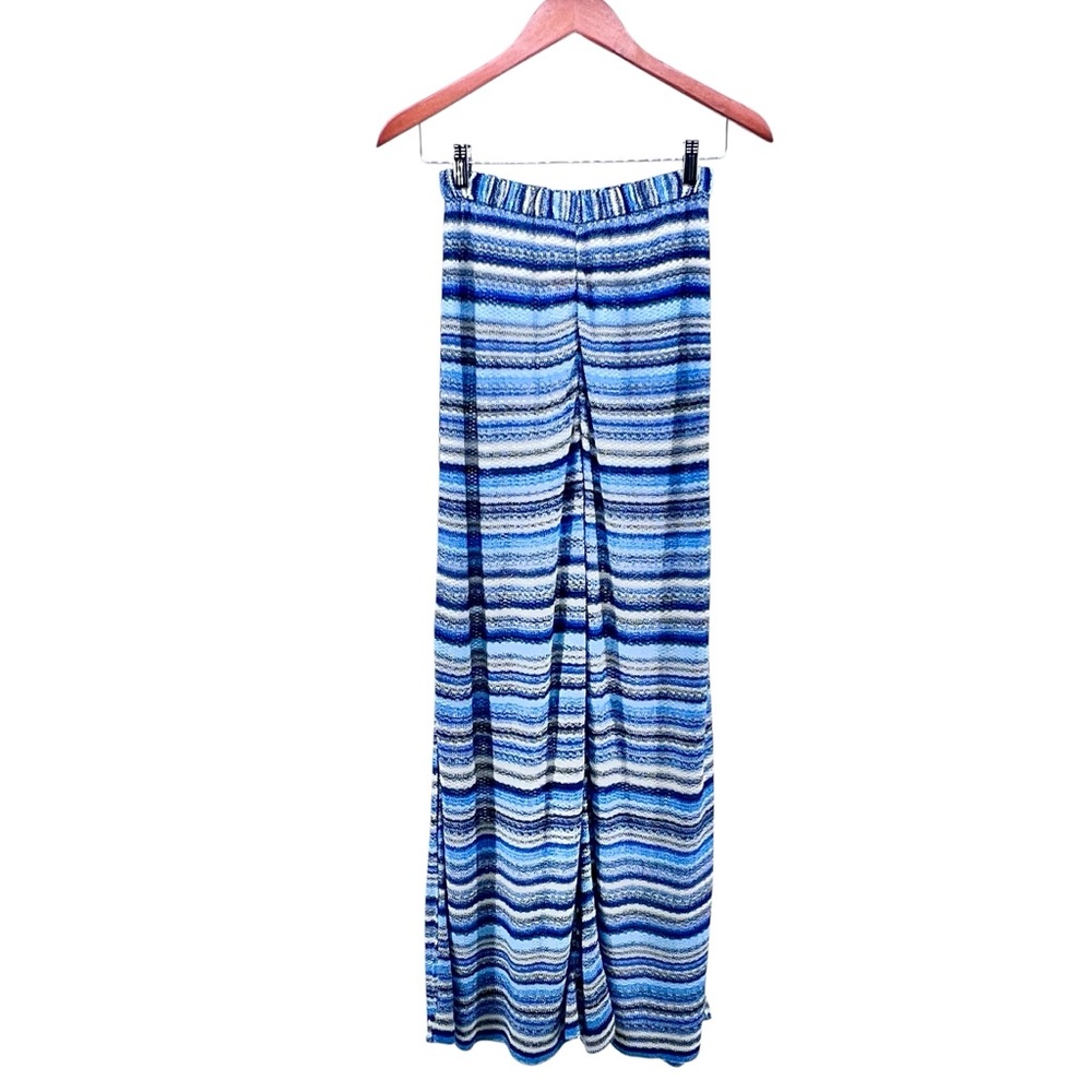 Gran Sasso Knit Palazzo Pants Wide Leg Stretch Pull On Blue Italy Sz 42 US Sz 4